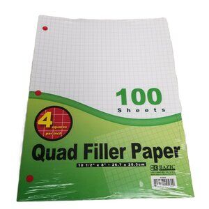 Bazic Quad Filler Graph Paper 3 Packs 100 Sheets Each 4x4 Grid 3-Hole Punched